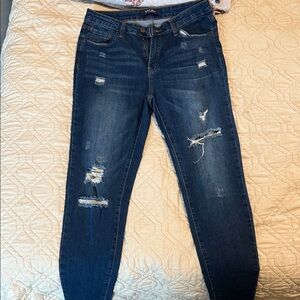 Wax Jean Dark Blue Distressed Skinny Jeans